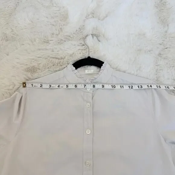 J.Crew Button Down Shirt Size 4 Cotton Ruffle Collar Long Sleeve Classic - Picture 4 of 7